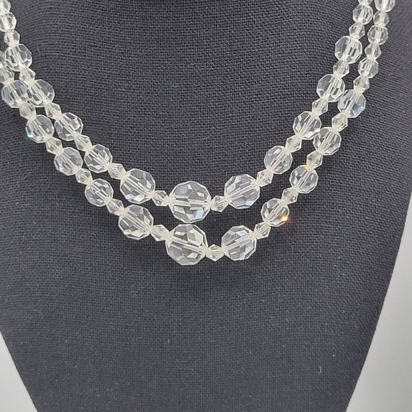 Japan Marked Womens Two Strand Aurora Borealis Beaded Fashion Necklace 14 in - Picture 4 of 7